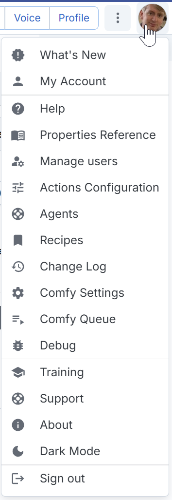 Account menu