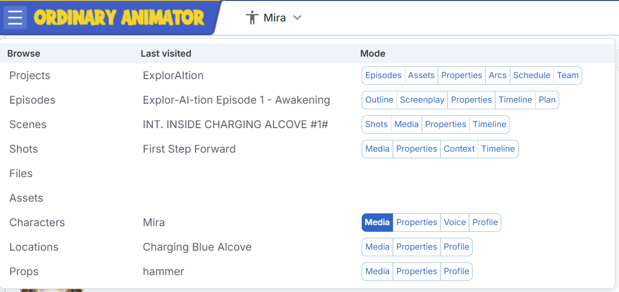 Main navigation menu